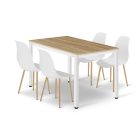 TESSA 120x60 tölgy asztal fehér lábakkal + 4 db WAT szürke szék natúr lábakkal