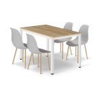 TESSA 120×60 cm asztal szett – tölgy / fehér lábak + 4 db WAT szürke szék natúr lábakkal